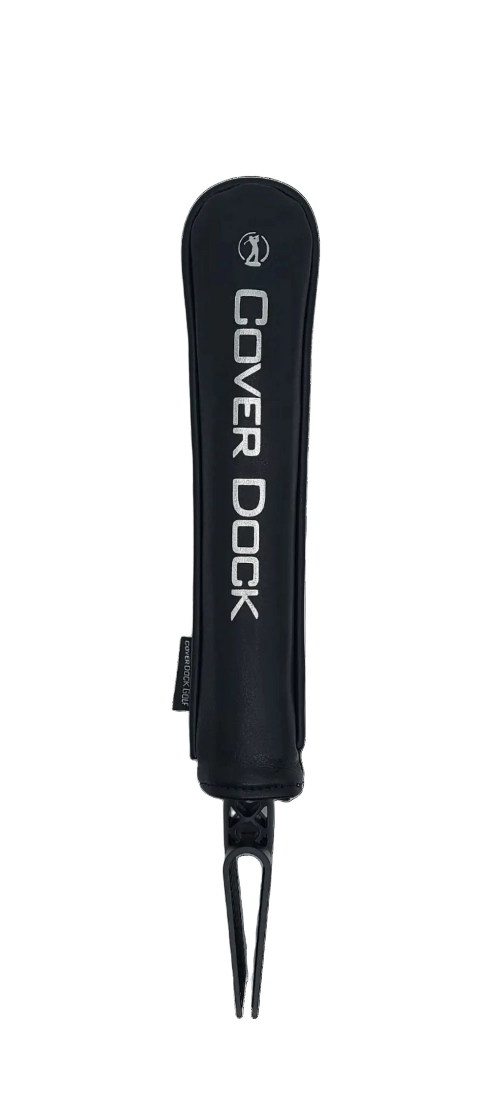 A black golf club cover with white 'COVER DOCK' branding and a small logo, shown upright on a plain white background.