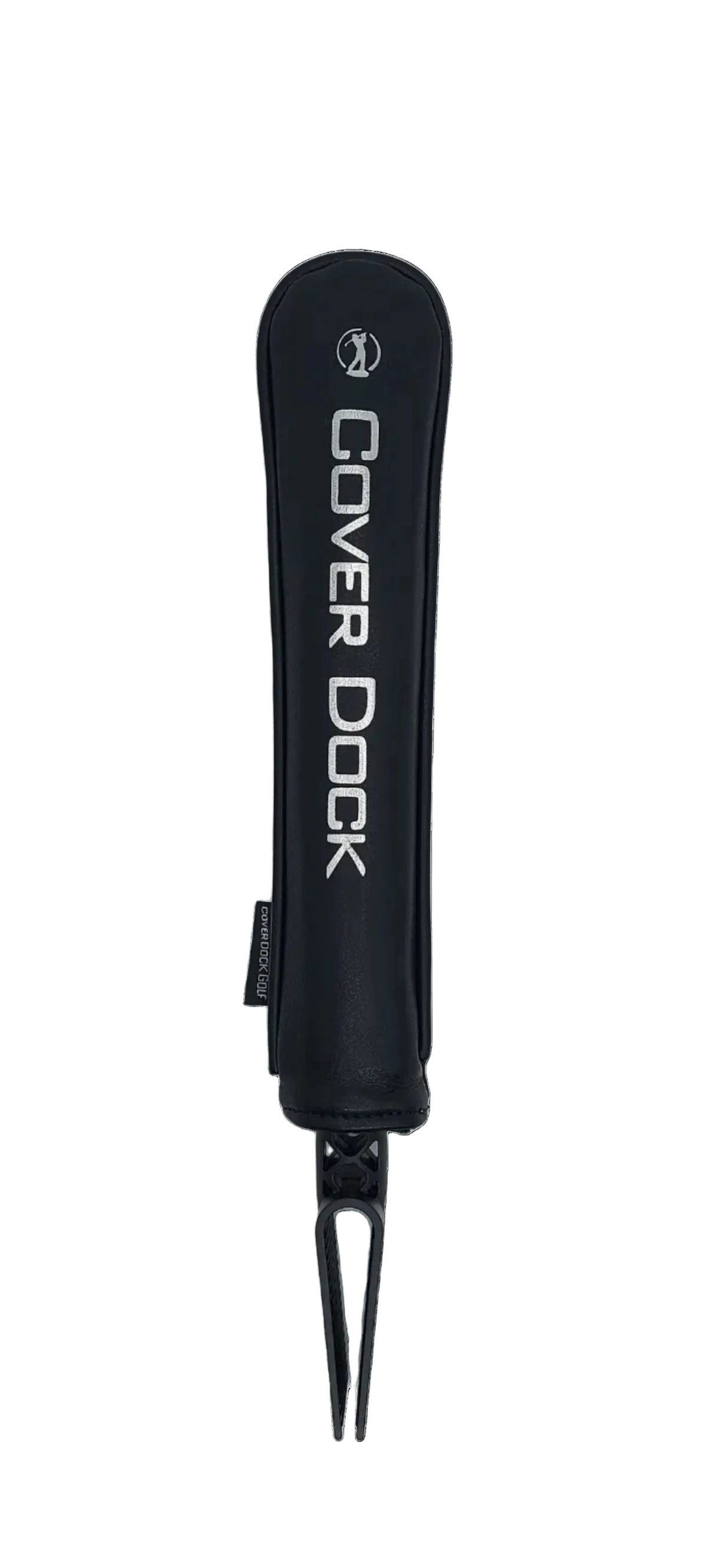 A black golf club cover with white 'COVER DOCK' branding and a small logo, shown upright on a plain white background.