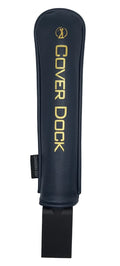 A dark navy blue golf club cover with gold lettering that reads 'COVER DOCK' and a small logo near the top, shown on a plain white background.