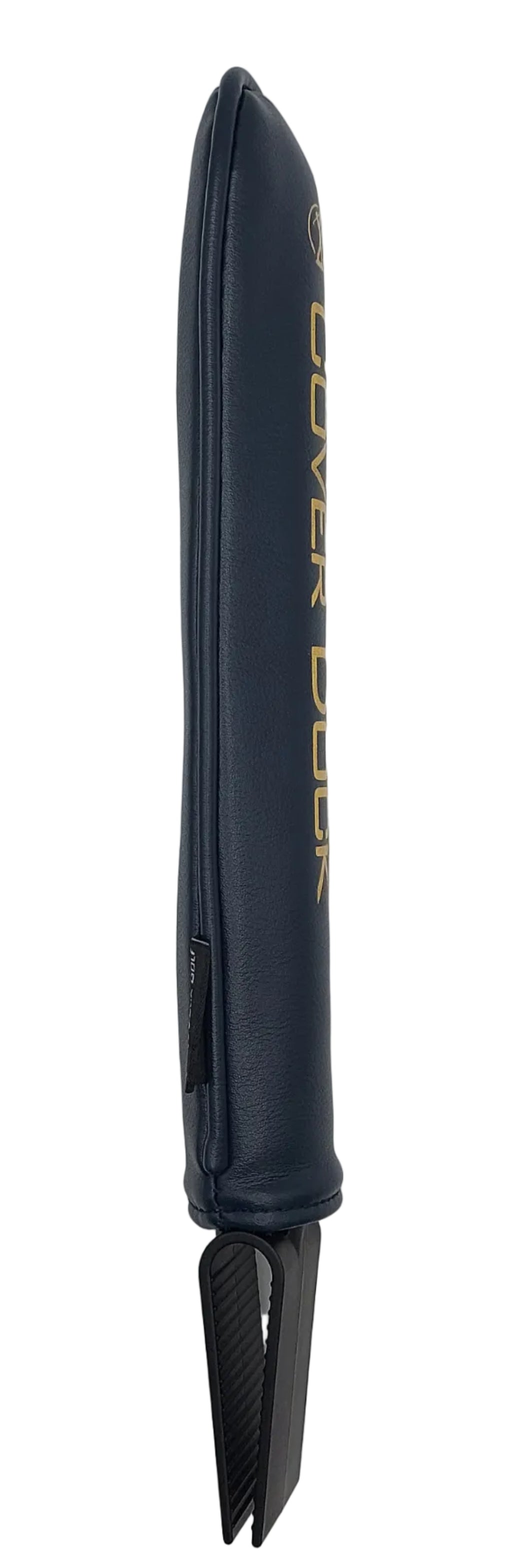 A dark navy blue protective sleeve or cover with gold vertical lettering reading 'COVER DOCK', shown standing upright against a light gray background.