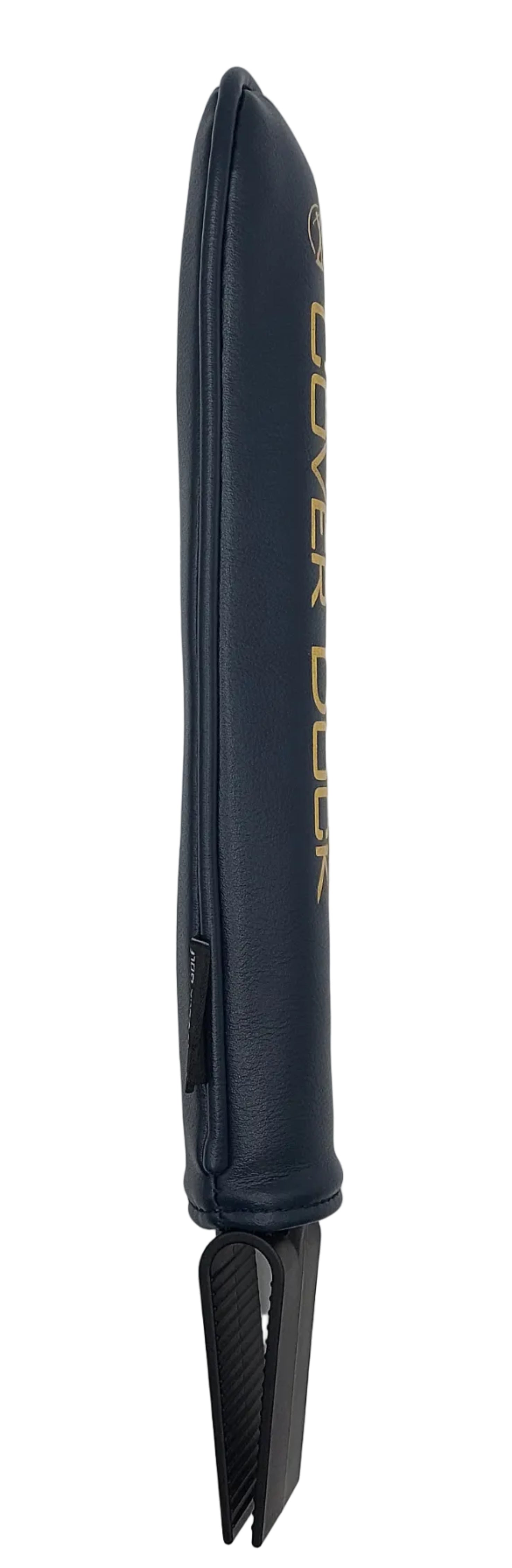 A dark navy blue protective sleeve or cover with gold vertical lettering reading 'COVER DOCK', shown standing upright against a light gray background.