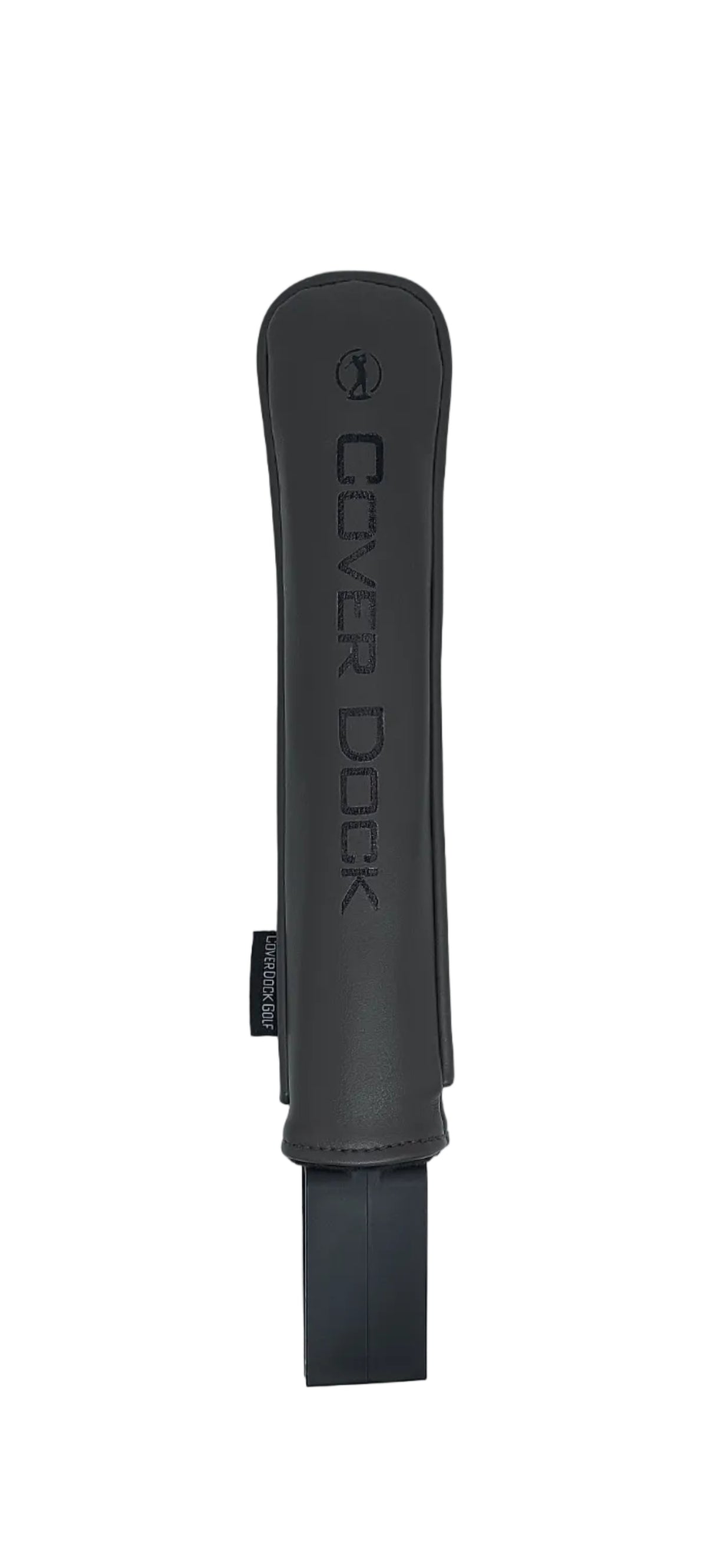 A dark gray CoverDock knife sheath with the brand name 'COVER DOCK' embossed vertically, shown on a light gray background.