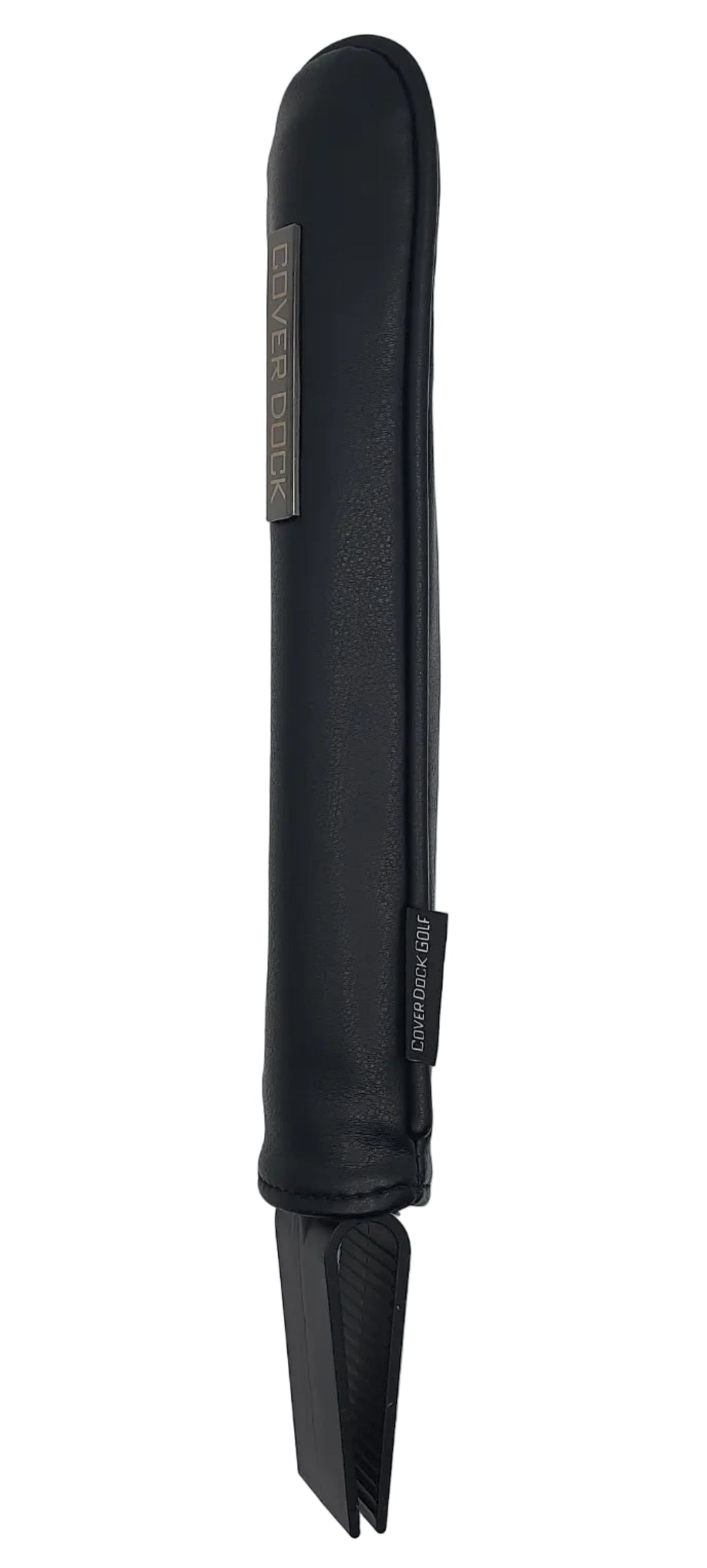 A black protective sleeve on a white background. The case features a black-toned 'COVER DOCK' brand plate on the left and a small black label on the right.