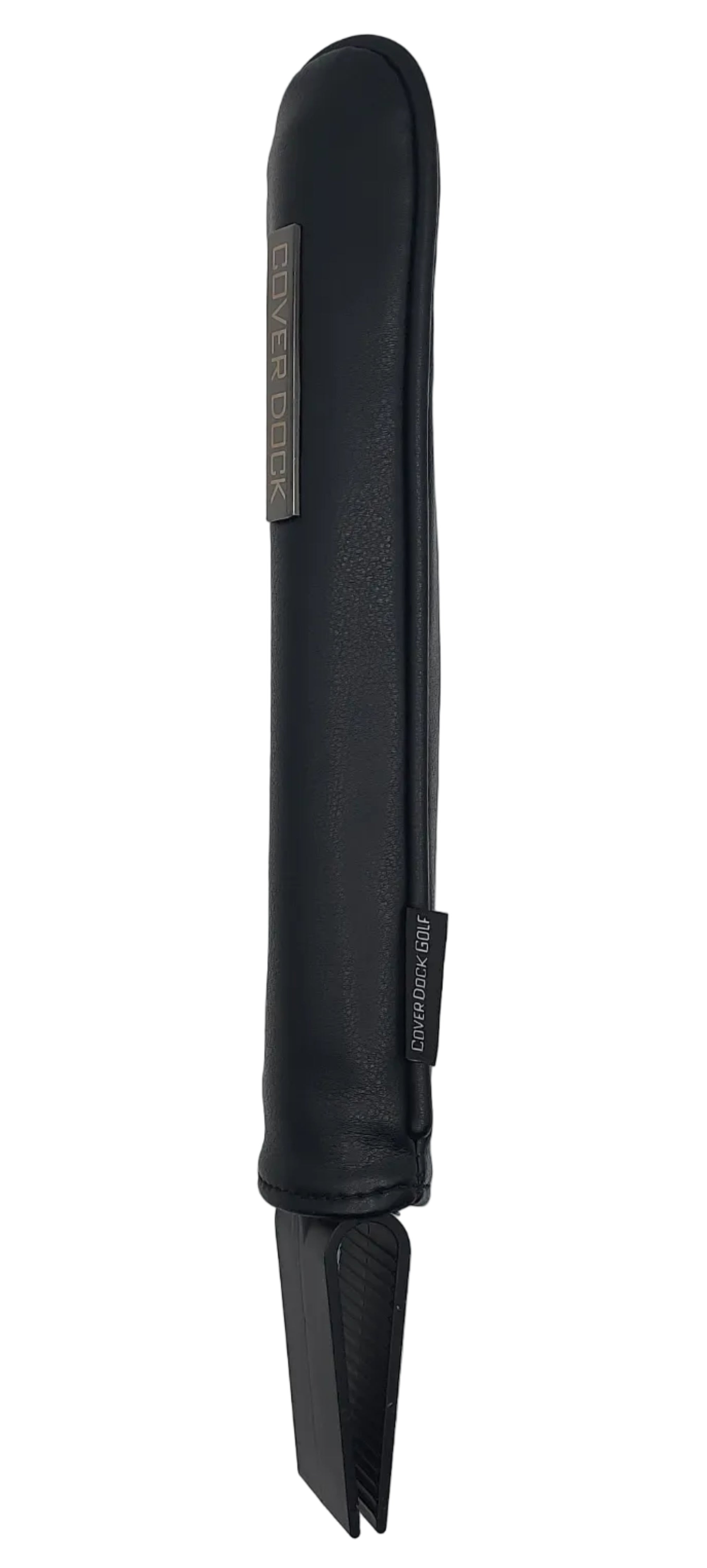 A black protective sleeve on a white background. The case features a black-toned 'COVER DOCK' brand plate on the left and a small black label on the right.